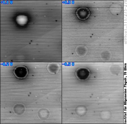 Al with subsurface Ar bubbles imaged at different voltages